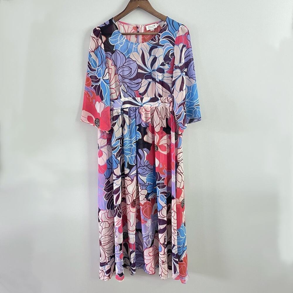 Molly Bracken | Bright and Splashy Maxi Dress 70s Retro Sheer Slip Floral Medium